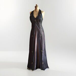 Vintage Y2K 90s Prom Dress Morgan & Co Ombré Beaded Fairy Halter Wimsy Goth 9/10